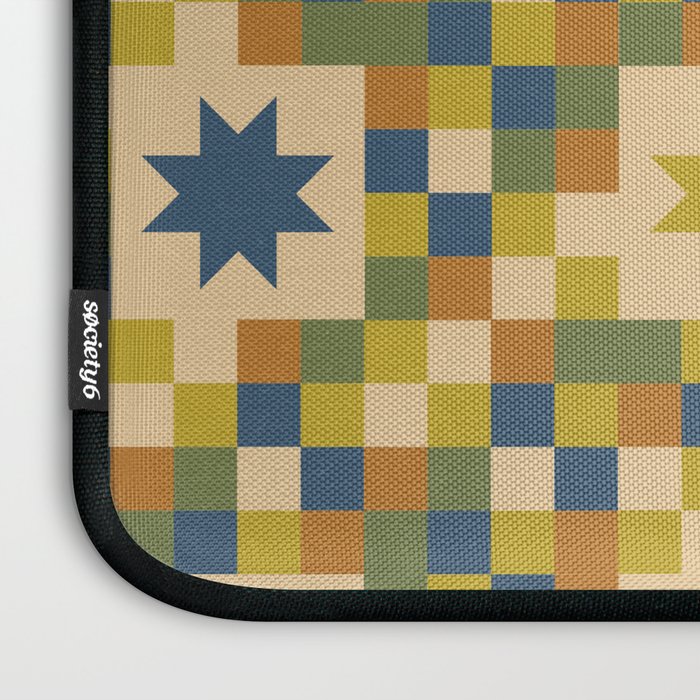 Colorful Quilt Plaid geometric pattern green and blue Laptop Sleeve Gallery Image 3