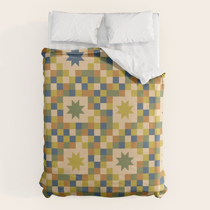 Colorful Quilt Plaid geometric pattern green and blue Duvet Cover Gallery Image 6