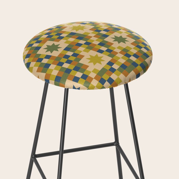 Colorful Quilt Plaid geometric pattern green and blue Stool Gallery Image 2