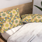Colorful Quilt Plaid geometric pattern green and blue Pillow Sham Gallery Image 2