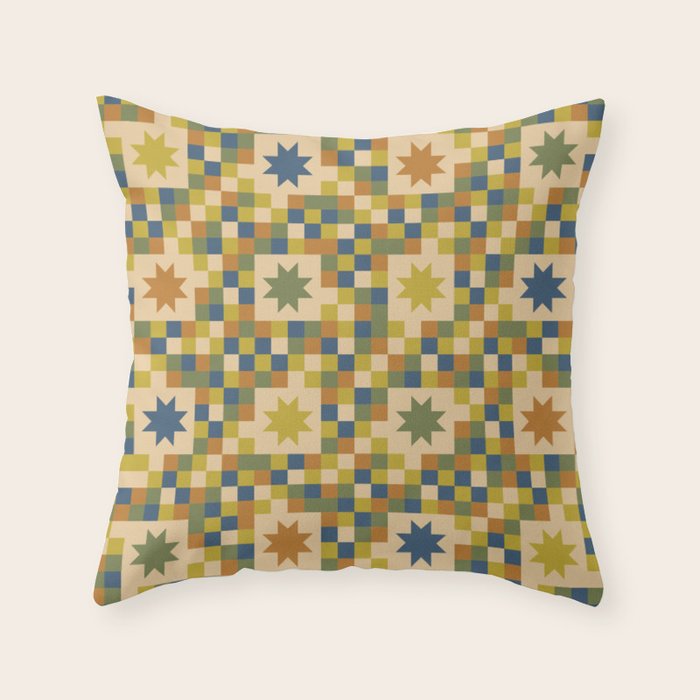 Colorful Quilt Plaid geometric pattern green and blue Throw Pillow Gallery Image 6