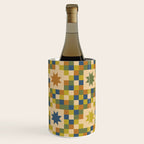 Colorful Quilt Plaid geometric pattern green and blue Wine Chiller Gallery Image 2
