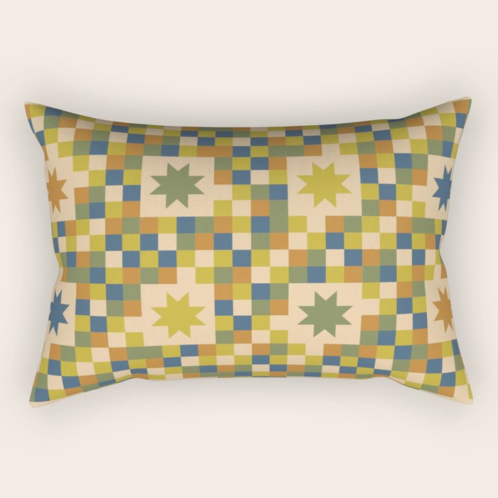 Colorful Quilt Plaid geometric pattern green and blue Rectangular Pillow Gallery Image 2