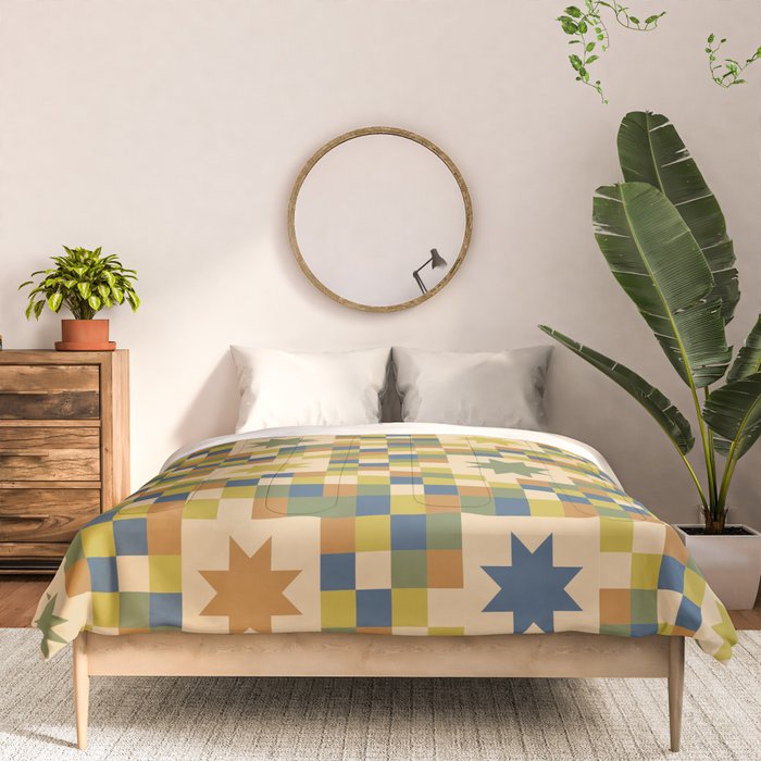 Colorful Quilt Plaid geometric pattern green and blue Comforter Gallery Image 3