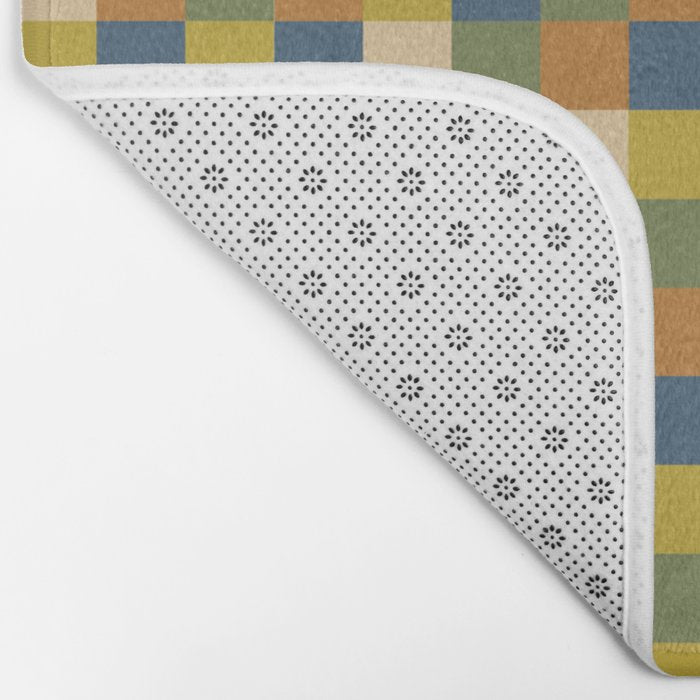 Colorful Quilt Plaid geometric pattern green and blue Bath Mat Gallery Image 2