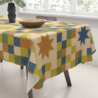 Colorful Quilt Plaid geometric pattern green and blue Tablecloth Gallery Image 3