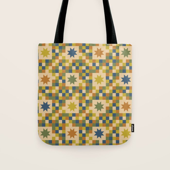 Colorful Quilt Plaid geometric pattern green and blue Tote Bag Gallery Image 1