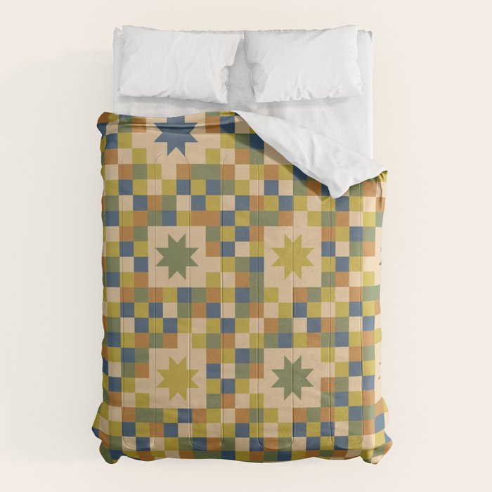 Colorful Quilt Plaid geometric pattern green and blue Comforter Gallery Image 1