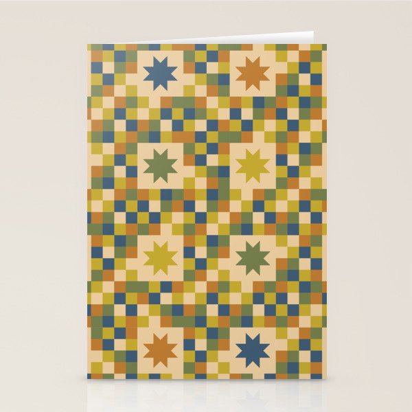 Colorful Quilt Plaid geometric pattern green and blue Stationery Card Gallery Image 2