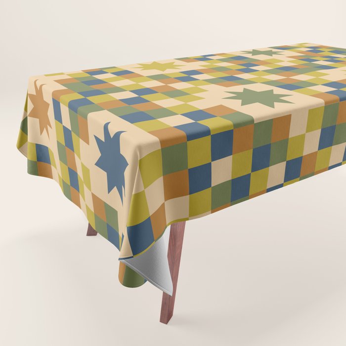 Colorful Quilt Plaid geometric pattern green and blue Tablecloth Gallery Image 1