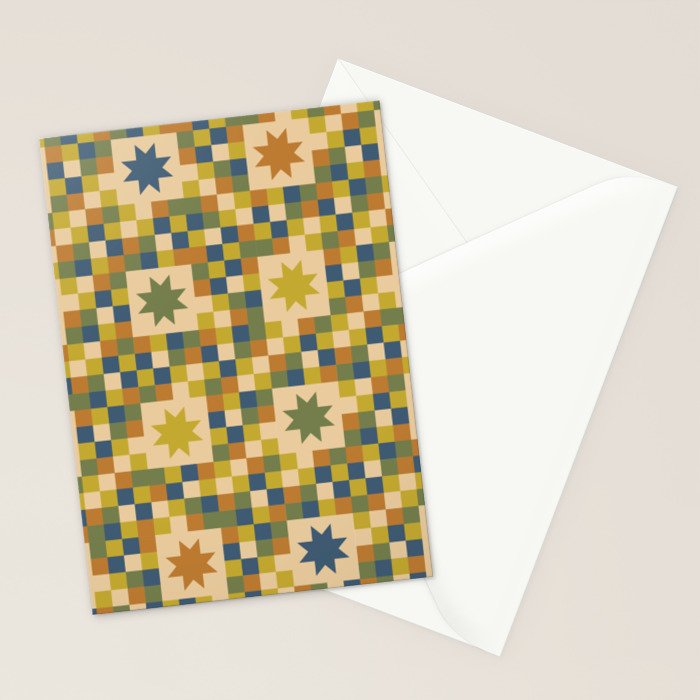 Colorful Quilt Plaid geometric pattern green and blue Stationery Card Gallery Image 2