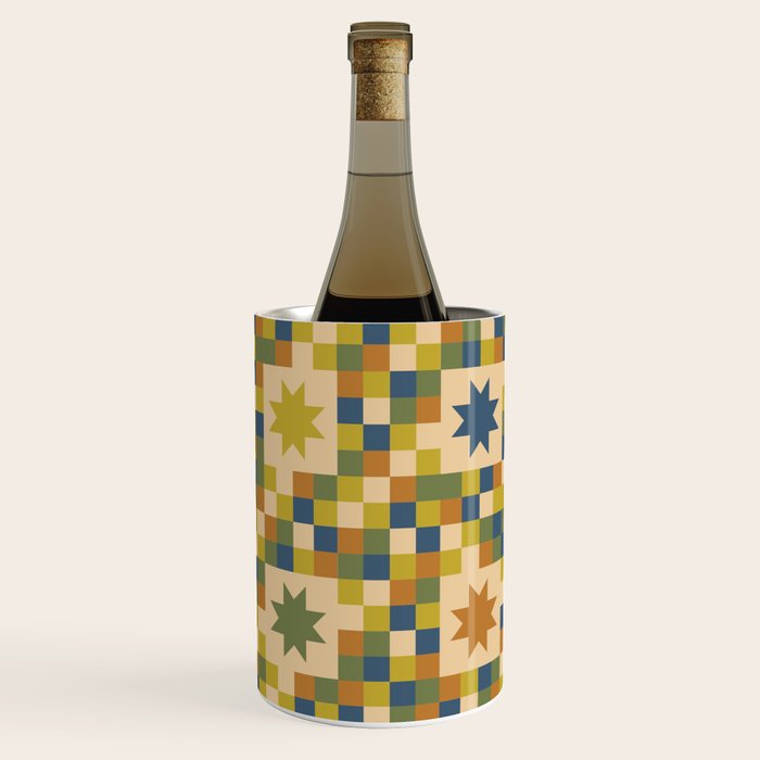 Colorful Quilt Plaid geometric pattern green and blue Wine Chiller Gallery Image 3
