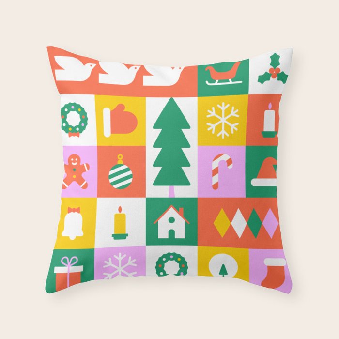 Christmas geometric mosaic art pattern Throw Pillow Gallery Image 1