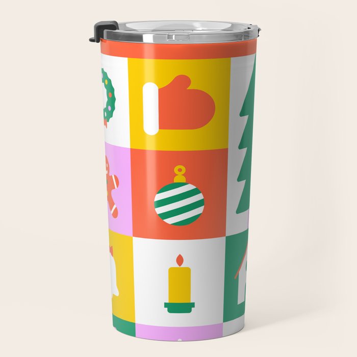 Christmas geometric mosaic art pattern Travel Mug Gallery Image 3