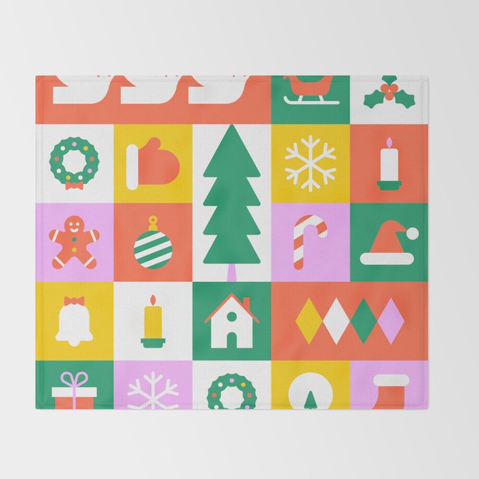 Christmas geometric mosaic art pattern Throw Blanket Gallery Image 2