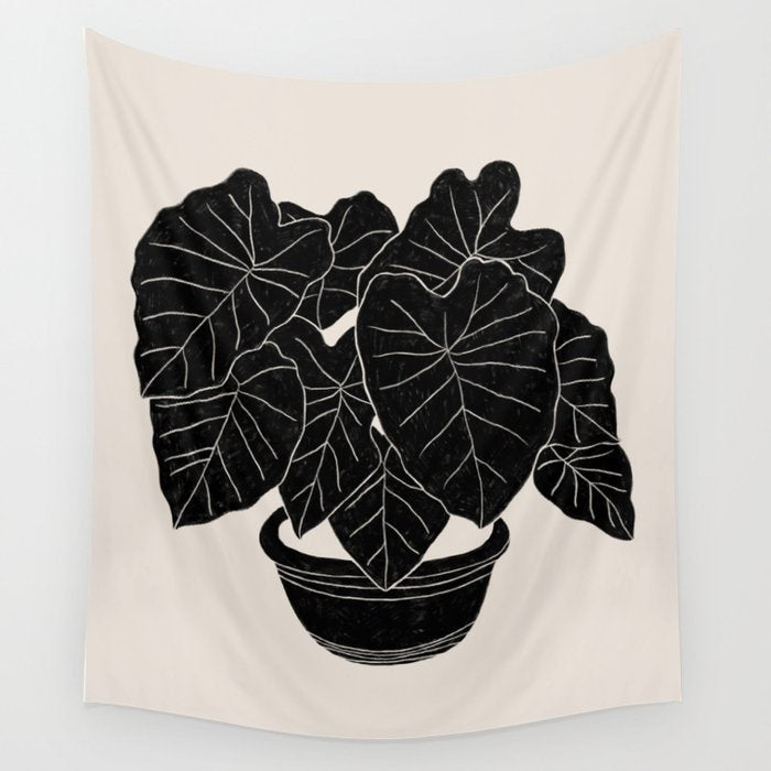 Black & White Plants / Elephant Ear Wall Tapestry Gallery Image 4