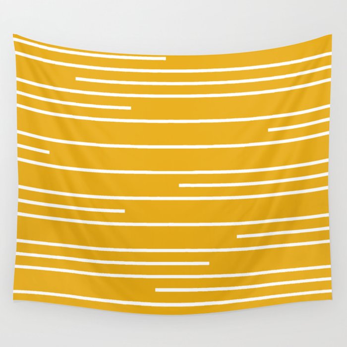 Minimal, Geometric Stripes Pattern in Yellow Wall Tapestry Gallery Image 1