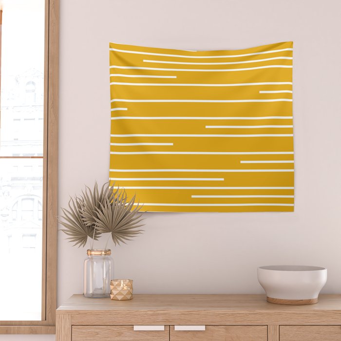 Minimal, Geometric Stripes Pattern in Yellow Wall Tapestry Gallery Image 2