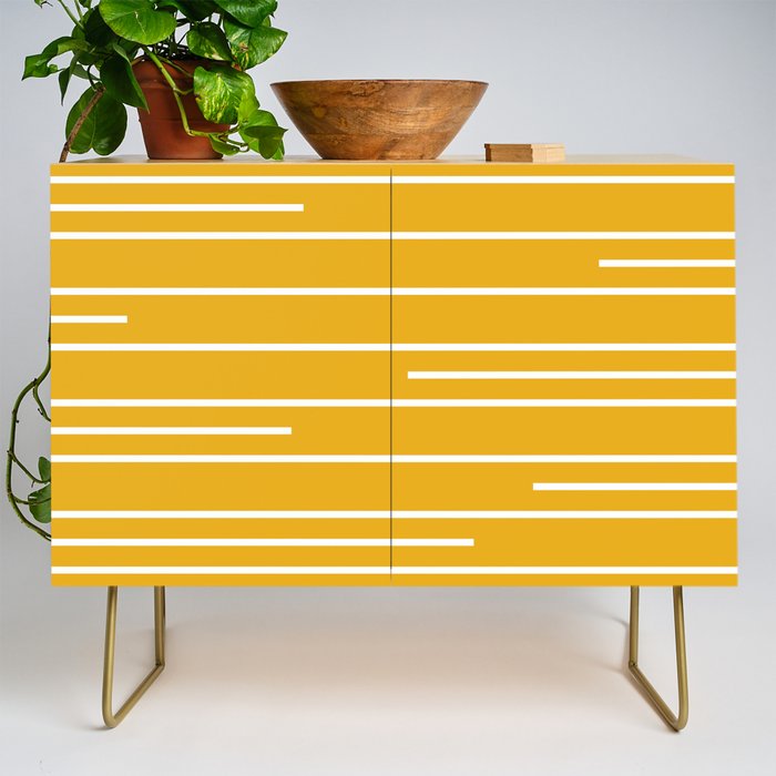 Minimal, Geometric Stripes Pattern in Yellow Credenza Gallery Image 1