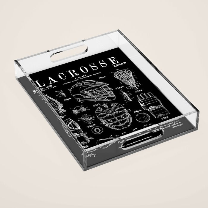 Lacrosse Player Equipment Vintage Patent Drawing Print Acrylic Tray Gallery Image 1