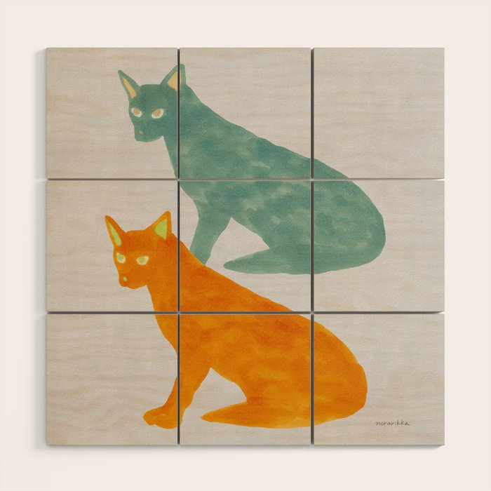 Twin Cats - Green and Orange Wood Wall Art Gallery Image 1