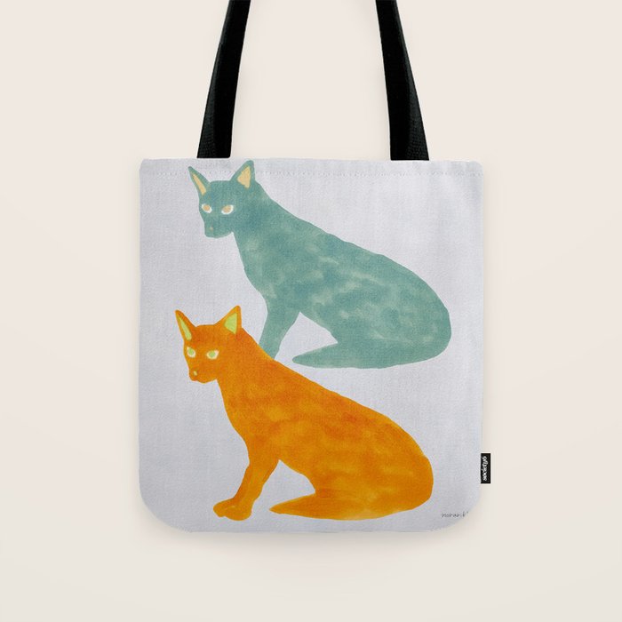Twin Cats - Green and Orange Tote Bag Gallery Image 1