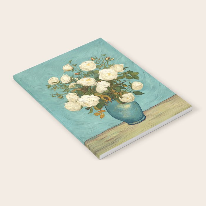 White Roses in Blue Vase Notebook Gallery Image 1