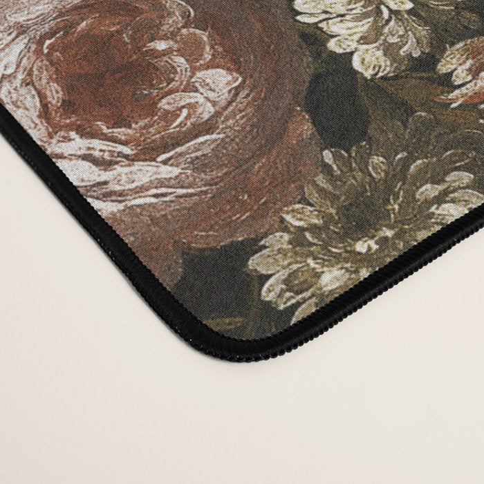 Antique Botanical Roses And Chamomile Midnight Sepia Garden Desk Mat Gallery Image 4