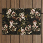 Antique Botanical Roses And Chamomile Midnight Sepia Garden Outdoor Rug Gallery Image 1
