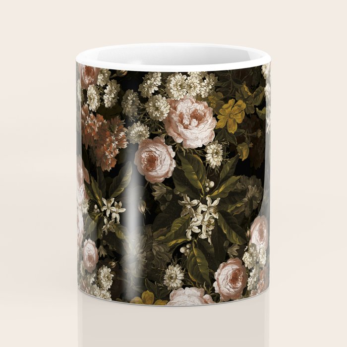 Antique Botanical Roses And Chamomile Midnight Sepia Garden Coffee Mug Gallery Image 4
