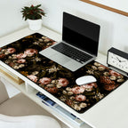 Antique Botanical Roses And Chamomile Midnight Sepia Garden Desk Mat Gallery Image 2