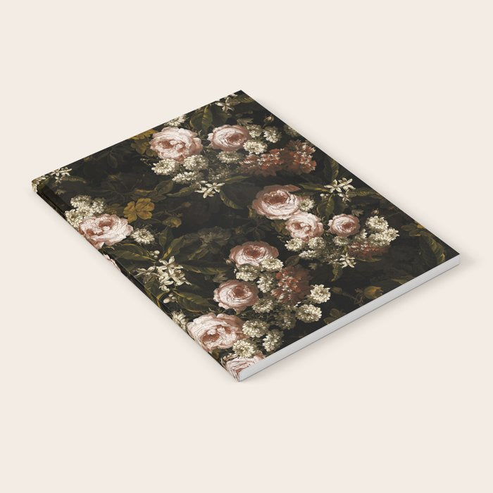 Antique Botanical Roses And Chamomile Midnight Sepia Garden Notebook Gallery Image 1