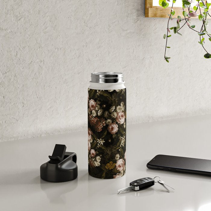 Antique Botanical Roses And Chamomile Midnight Sepia Garden Water Bottle Gallery Image 4