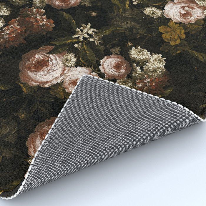 Antique Botanical Roses And Chamomile Midnight Sepia Garden Rug Gallery Image 4