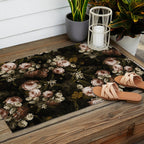 Antique Botanical Roses And Chamomile Midnight Sepia Garden Outdoor Rug Gallery Image 2