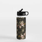 Antique Botanical Roses And Chamomile Midnight Sepia Garden Water Bottle Gallery Image 1