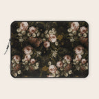 Antique Botanical Roses And Chamomile Midnight Sepia Garden Laptop Sleeve Gallery Image 1