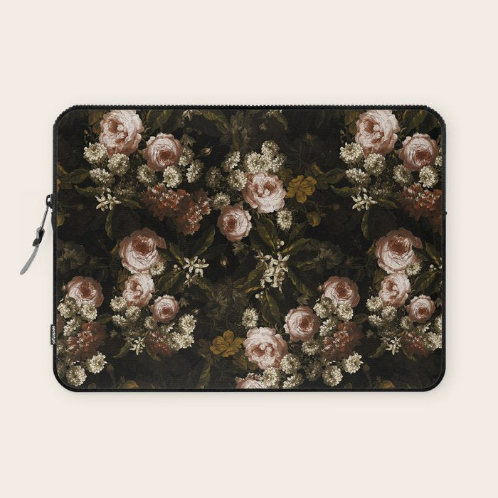 Antique Botanical Roses And Chamomile Midnight Sepia Garden Laptop Sleeve Gallery Image 1