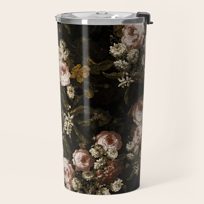 Antique Botanical Roses And Chamomile Midnight Sepia Garden Travel Mug Gallery Image 2