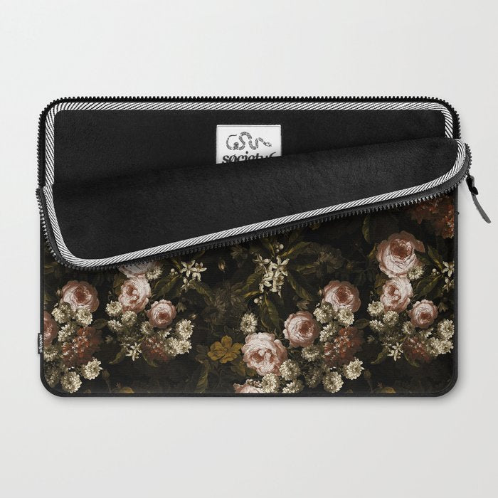 Antique Botanical Roses And Chamomile Midnight Sepia Garden Laptop Sleeve Gallery Image 2