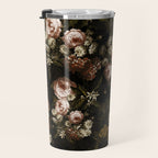 Antique Botanical Roses And Chamomile Midnight Sepia Garden Travel Mug Gallery Image 3