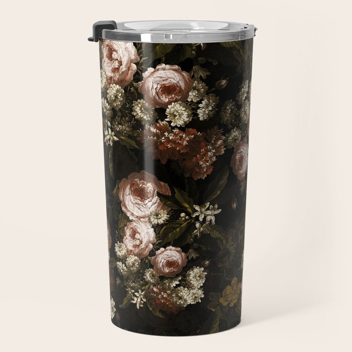 Antique Botanical Roses And Chamomile Midnight Sepia Garden Travel Mug Gallery Image 3