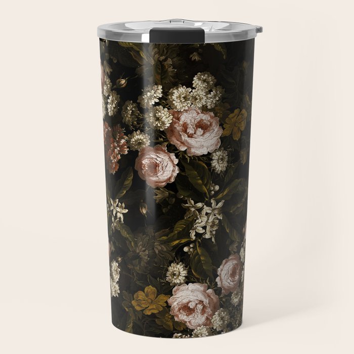 Antique Botanical Roses And Chamomile Midnight Sepia Garden Travel Mug Gallery Image 1