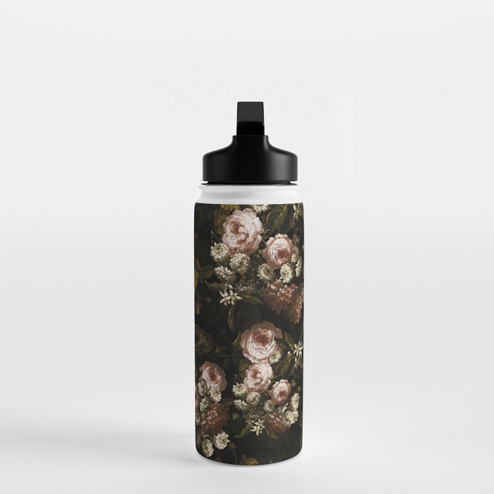 Antique Botanical Roses And Chamomile Midnight Sepia Garden Water Bottle Gallery Image 3