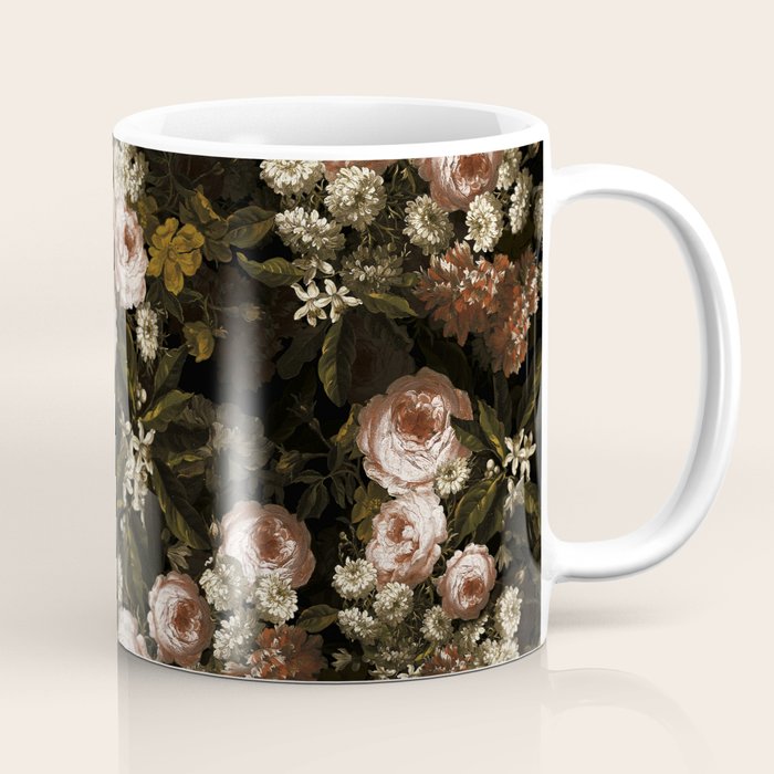 Antique Botanical Roses And Chamomile Midnight Sepia Garden Coffee Mug Gallery Image 1