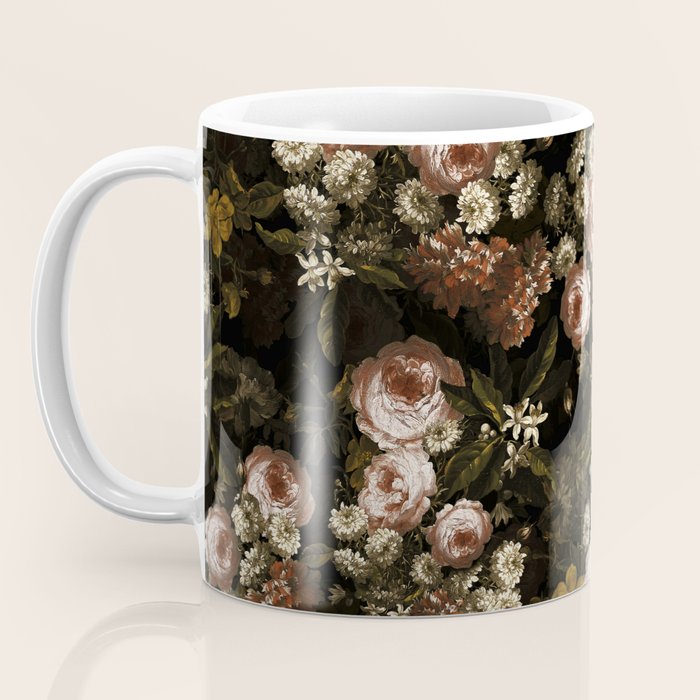 Antique Botanical Roses And Chamomile Midnight Sepia Garden Coffee Mug Gallery Image 3