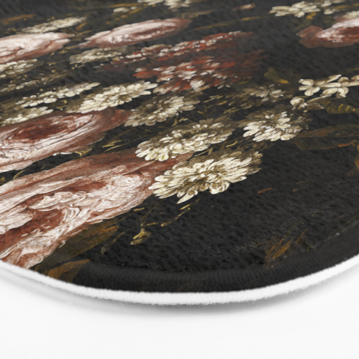 Antique Botanical Roses And Chamomile Midnight Sepia Garden Bath Mat Gallery Image 3