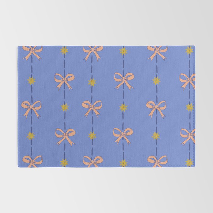 Cute Hair Bows & Stars in Sky Blue & Peach Rug Gallery Image 2