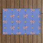 Cute Hair Bows & Stars in Sky Blue & Peach Outdoor Rug Gallery Image 1
