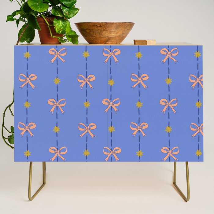 Cute Hair Bows & Stars in Sky Blue & Peach Credenza Gallery Image 1
